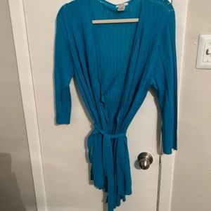 cache teal waterfall cotton cardigan